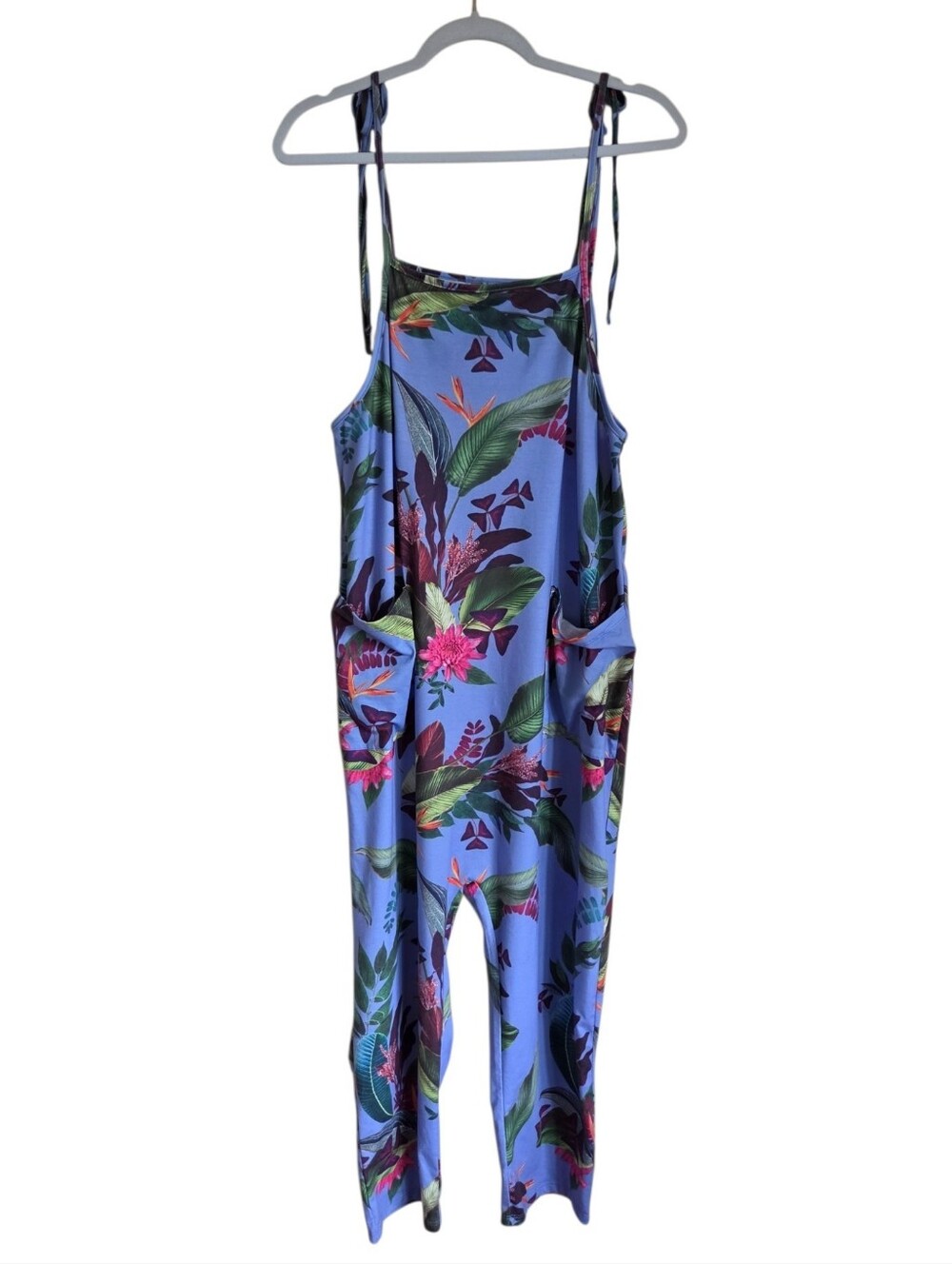 asos tropical floral tie-strap soft knit harem jumpsuit lavendar purple size 6